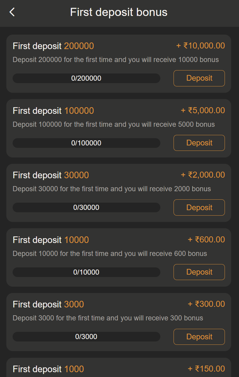BDG Win first recharge bonus chart screenshot